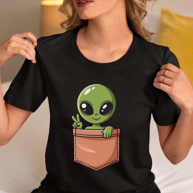 Cute Alien in Pocket – Funny Space Graphic T-Shirt (Creator Uploaded)