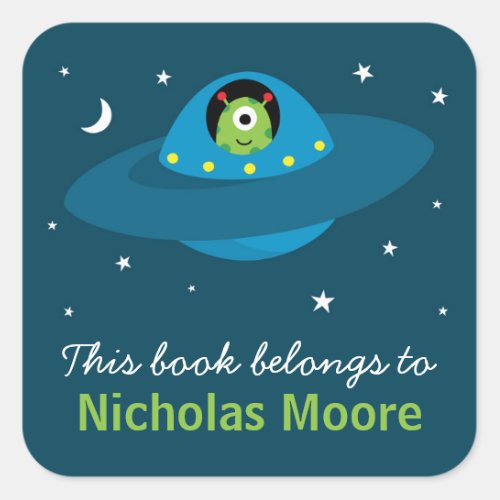 Cute alien in space personalized bookplate book