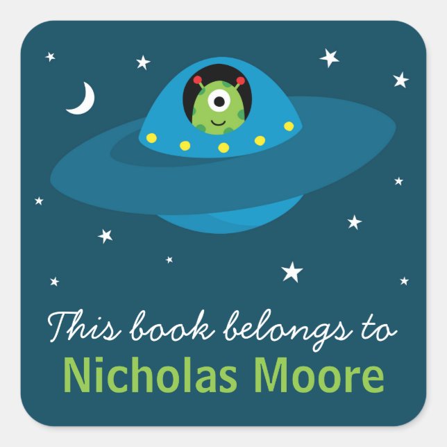 Cute alien in space personalized bookplate book (Front)