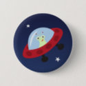 Cute alien in spaceship cartoon pinback button