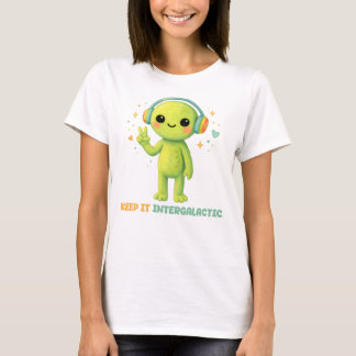 Cute Alien Keep It Intergalactic Peace Sign Music T-Shirt