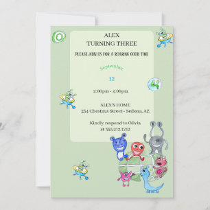 Cute alien man birthday party holiday card