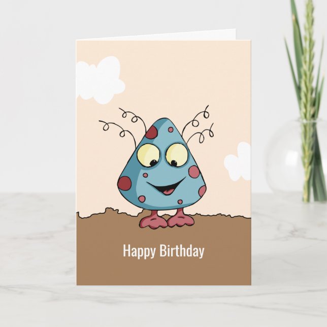 Cute Alien Monster Happy Birthday Personalized Card (Front)