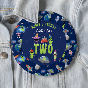 Cute Alien Monster Space Kids Birthday Name Age Button