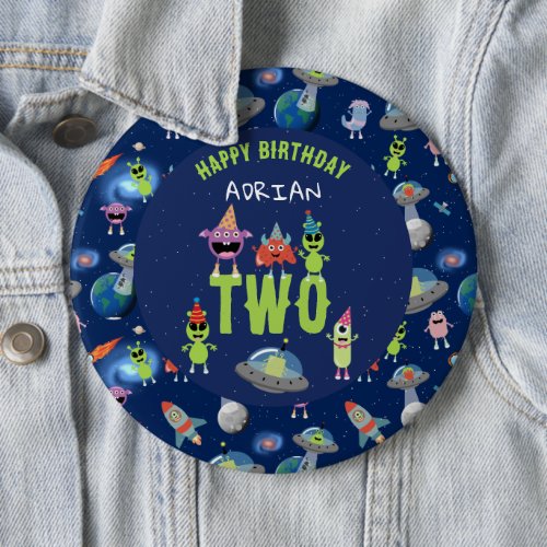 Cute Alien Monster Space Kids Birthday Name Age Button