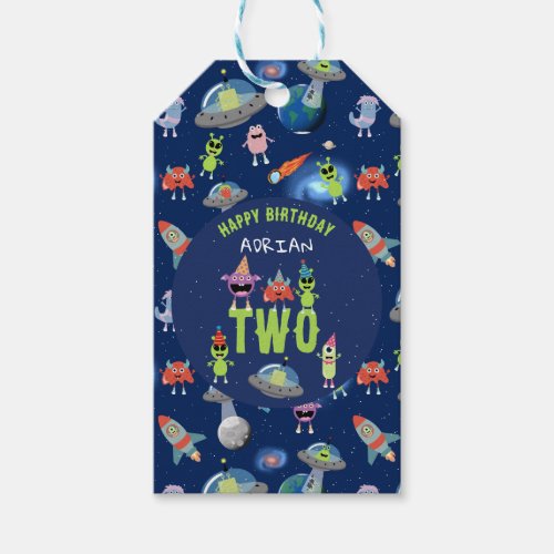 Cute Alien Monster Space Kids Birthday Name Age Gift Tags
