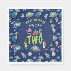 Cute Alien Monster Space Kids Birthday Name Age Napkins