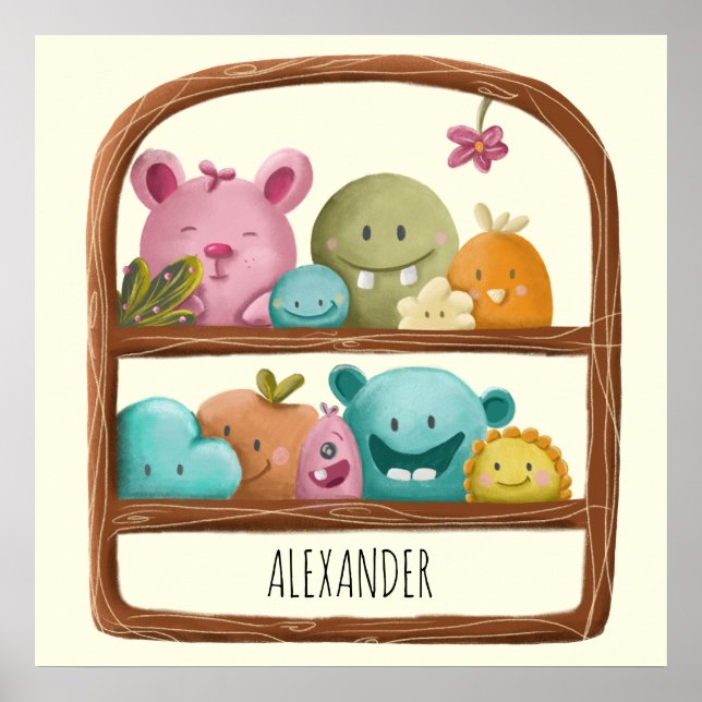 Cute Alien Monster Toys Personalized Kids Room Poster (Front)