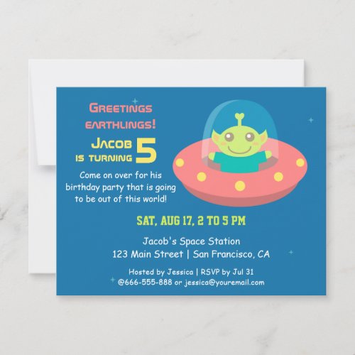 Cute Alien Outer Space Birthday Party Invitation