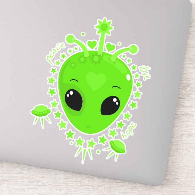 Cute Alien Peace Hope Love Kawaii Sticker (Detail)