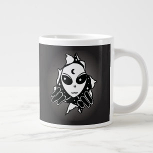 Cute Alien Peeking Through a Hole in the Wall Giant Coffee Mug