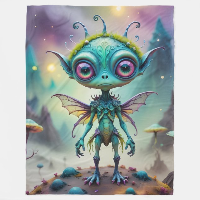 Cute Alien Pixie Fleece Blanket (Front)