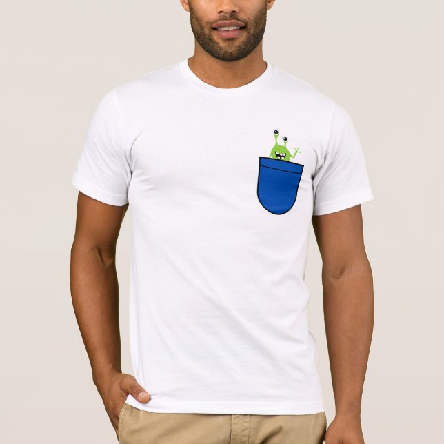 Cute Alien Pocket Cartoon Design T-Shirt (Front)