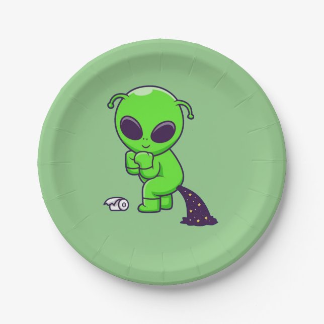 Cute alien pooping space paper plates (Front)