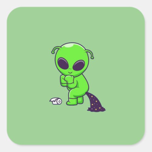 Cute alien pooping space square sticker