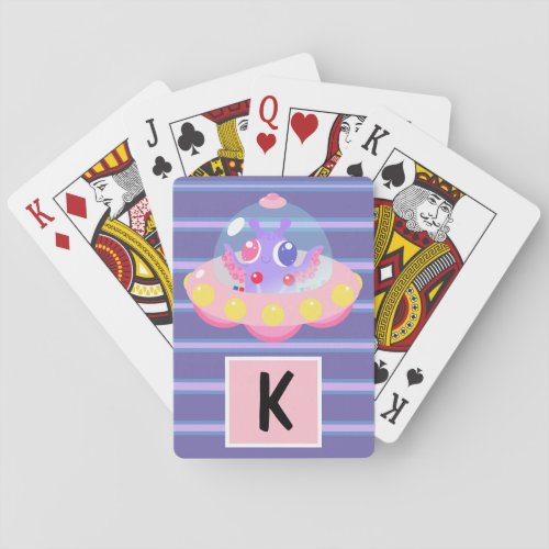 Cute Alien Purple Striped Poker Cards