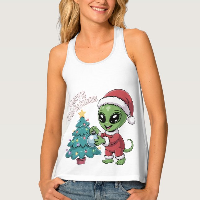 Cute Alien Santa Claus Funny Christmas Holiday Tank Top (Front)