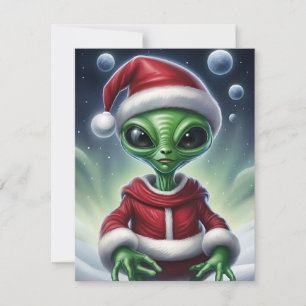 Cute Alien Santa Claus Holiday Card