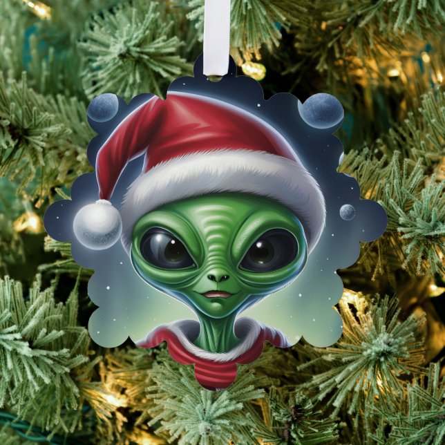 Cute Alien Santa Claus Ornament Card (Insitu (Tree))
