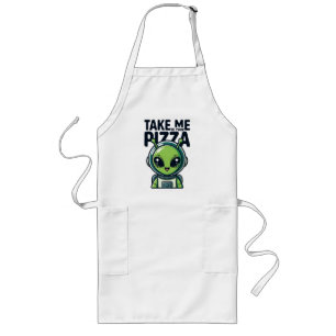 Cute Alien Take Me to Your Pizza Astronaut  Long Apron
