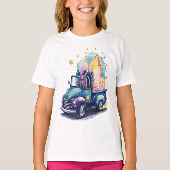 Cute Alien Truck Driver T-Shirt (Front)