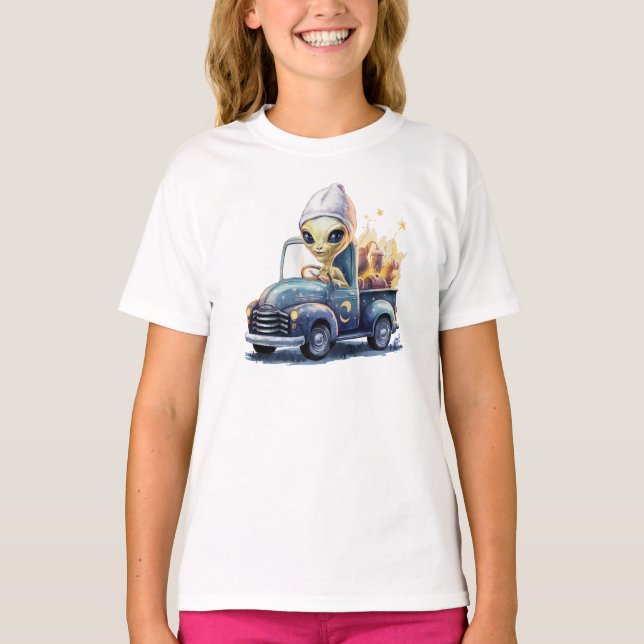 Cute Alien Truck Driver T-Shirt (Front)