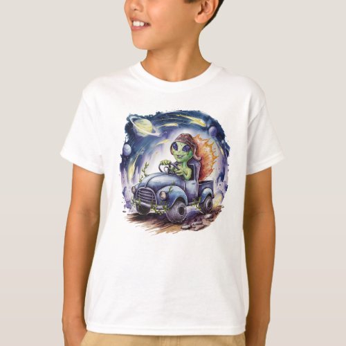 Cute Alien Truck Driver T_Shirt