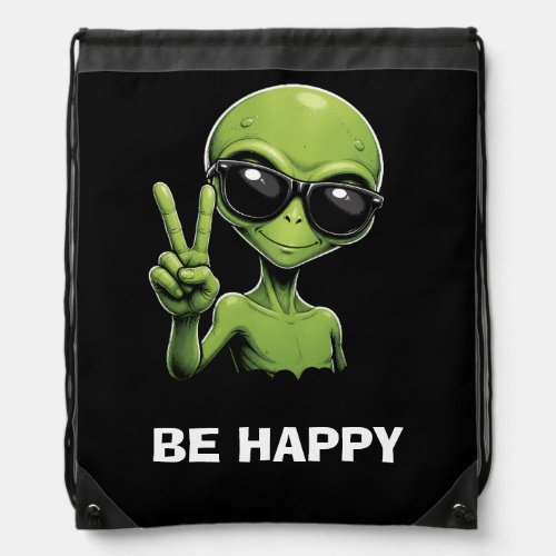 Cute alien two fingers up drawstring bag
