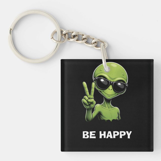 Cute alien two fingers up keychain (Front)