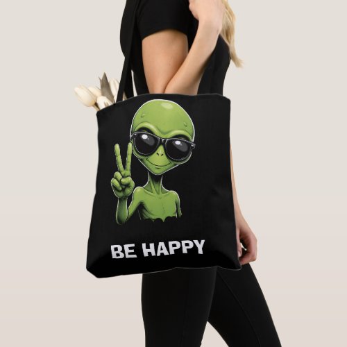 Cute alien two fingers up tote bag