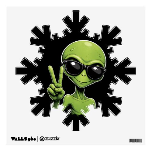 Cute alien two fingers up wall decal