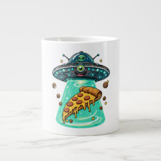 Cute Alien UFO Beaming Up Pizza Funny Cartoon Giant Coffee Mug