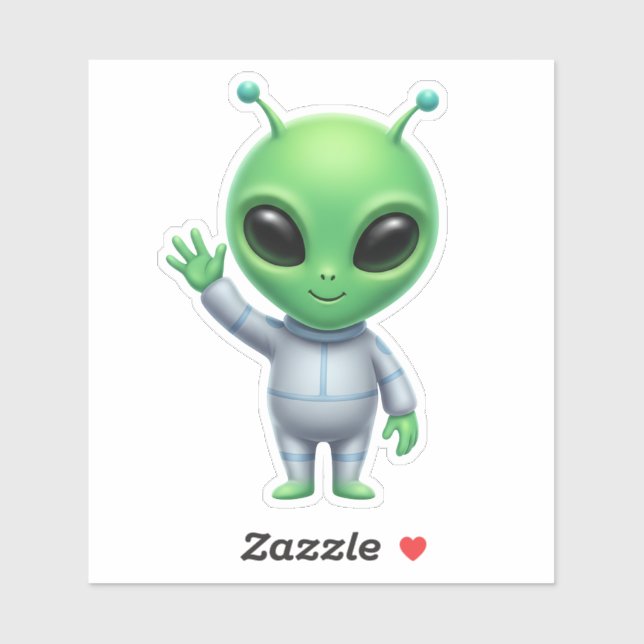 Cute Alien Waving Cartoon Custom-Cut Vinyl Sticker (Sheet)