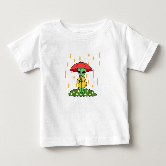 Cute Alien With Umbrella Kawaii Space Character Baby T-Shirt (Front)