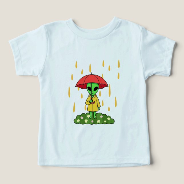 Cute Alien With Umbrella Kawaii Space Character Toddler T-shirt (Design Front)