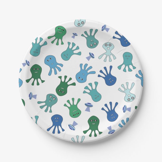 Cute Aliens Birthday Party Paper Plates (Front)