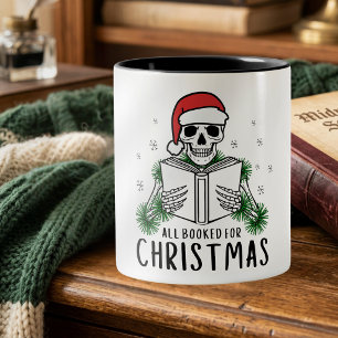 Cute All Booked For Christmas Book Lover Two-Tone Coffee Mug