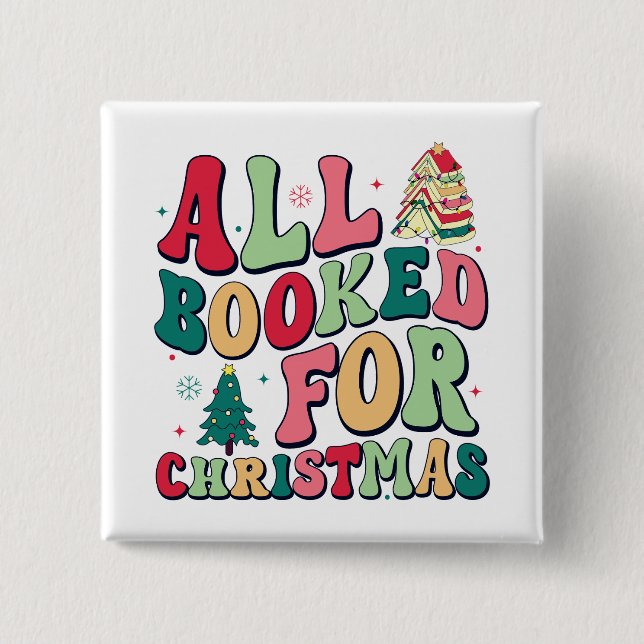 Cute All Booked For Christmas Librarian Button (Front)