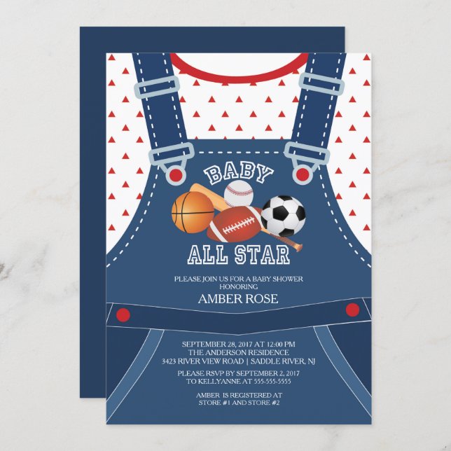 Cute ALL STAR SPORT Baby Shower Invitation (Front/Back)