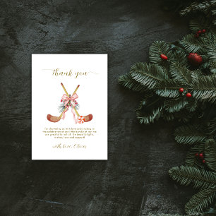 Cute All Stars Bow Hockey Girl Baby Shower Thank You Card