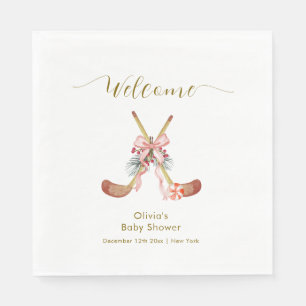 Cute All Stars Bow Hockey Girl Baby Shower Welcome Napkins