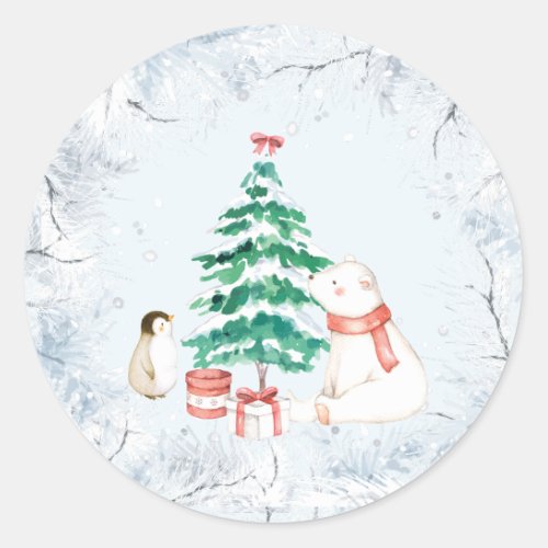 Cute All_white Christmas Classic Round Sticker