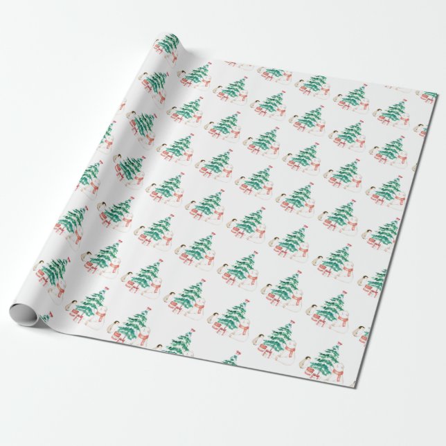 Cute All-white Christmas Wrapping Paper (Unrolled)