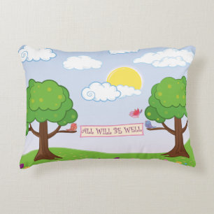 Cute All Will Be Well Hope Trees Birds Kid's Name Accent Pillow