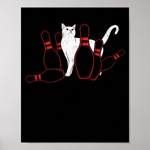 Cute alley cat knocking bowler tipping poster