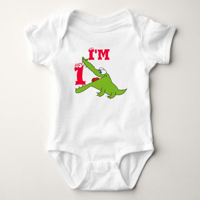 Cute Alligator 1st Birthday T Shirt, Creeper (Front)