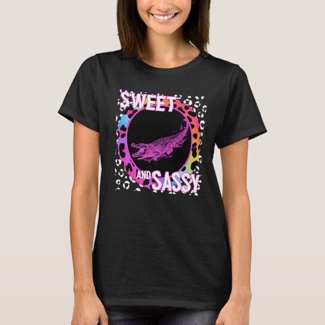 Cute Alligator 90s Nostalgia Rainbow Leopard Print T-Shirt (Front)