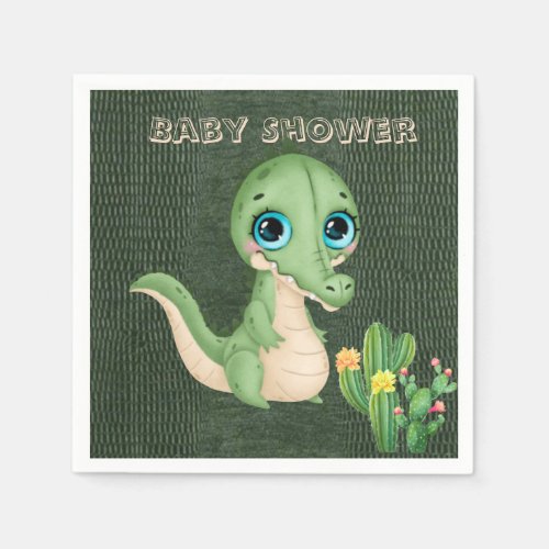Cute Alligator and Succulents Baby Shower Napkins