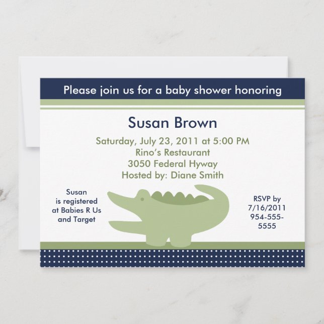 Cute Alligator Baby Shower Invitation (Front)