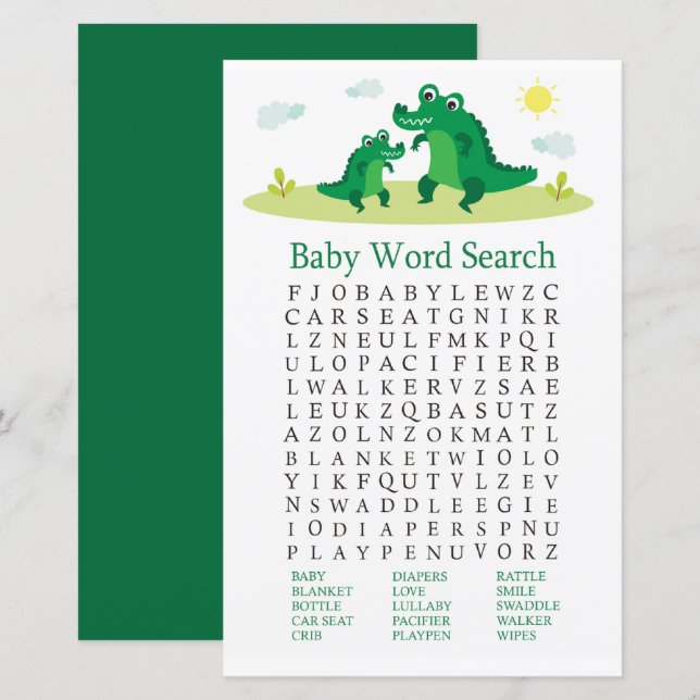 Cute Alligator Baby Shower Word Search Game (Front/Back)